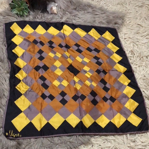 Vintage Vera Neumann Scarf-21x21-Black/Yellow/Mustard-EUC - Picture 5 of 10